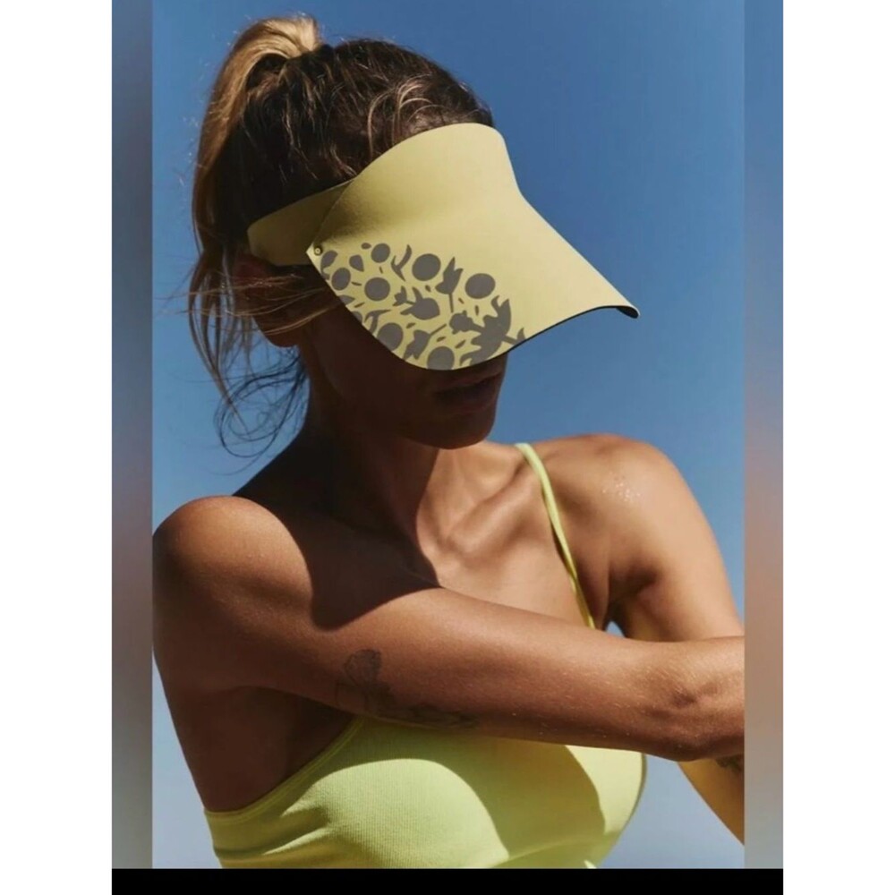 Free People Pale Yellow Visor with Gray Leopard Accent